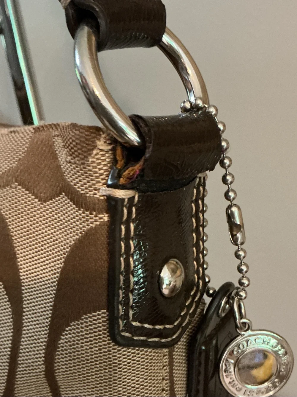 Coach Brown Signature Canvas Crossbody Bag with Dark Brown Trim